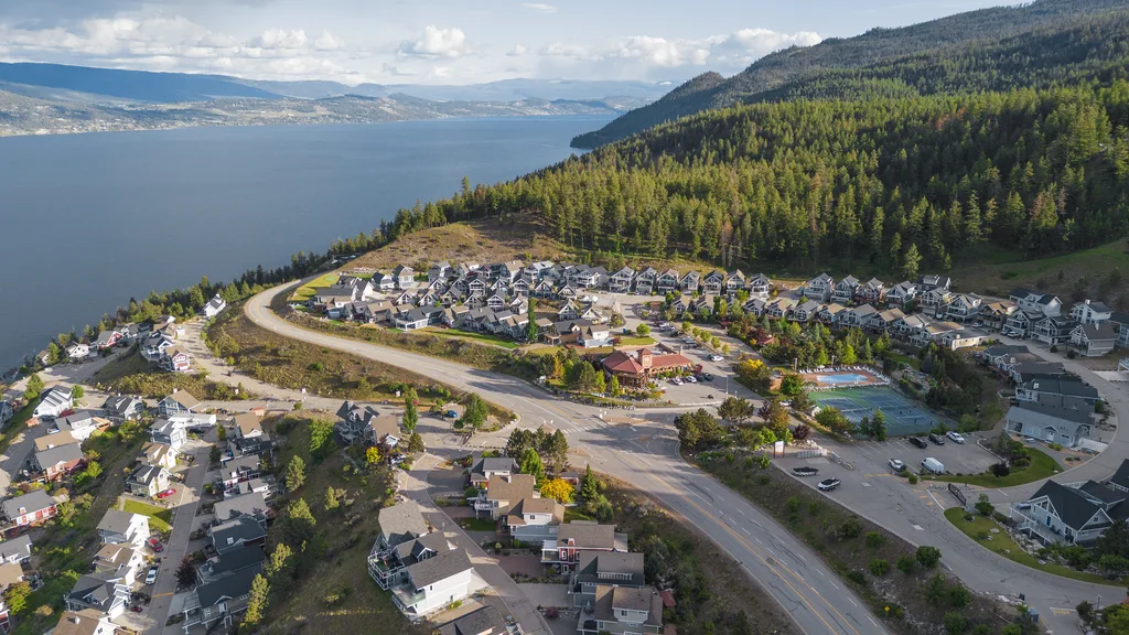 Aerial view of resort pool and recreation area